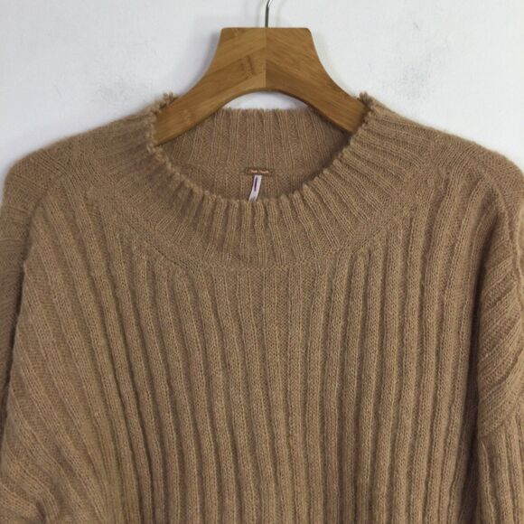 Free People Soft Fawn Alpaca Chunky Knit Mock Neck Sweater Brown Size XS - Picture 3 of 15